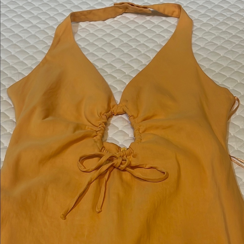 Zara Yellow Orange Sleeveless Tank Top with Cut Out Tie Front - Picture 3 of 7